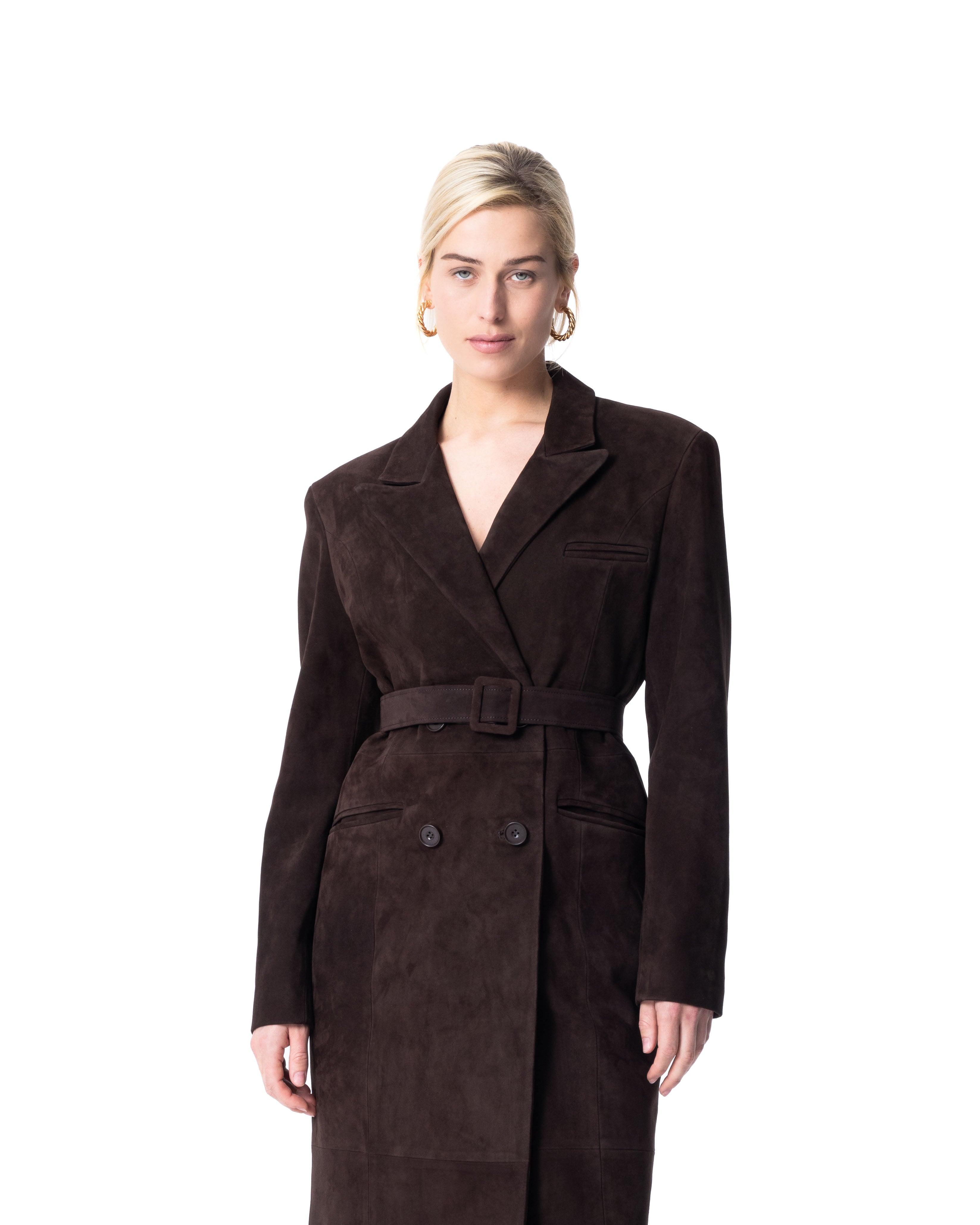 Belted Suede Trench in Mocha - ASADLIE