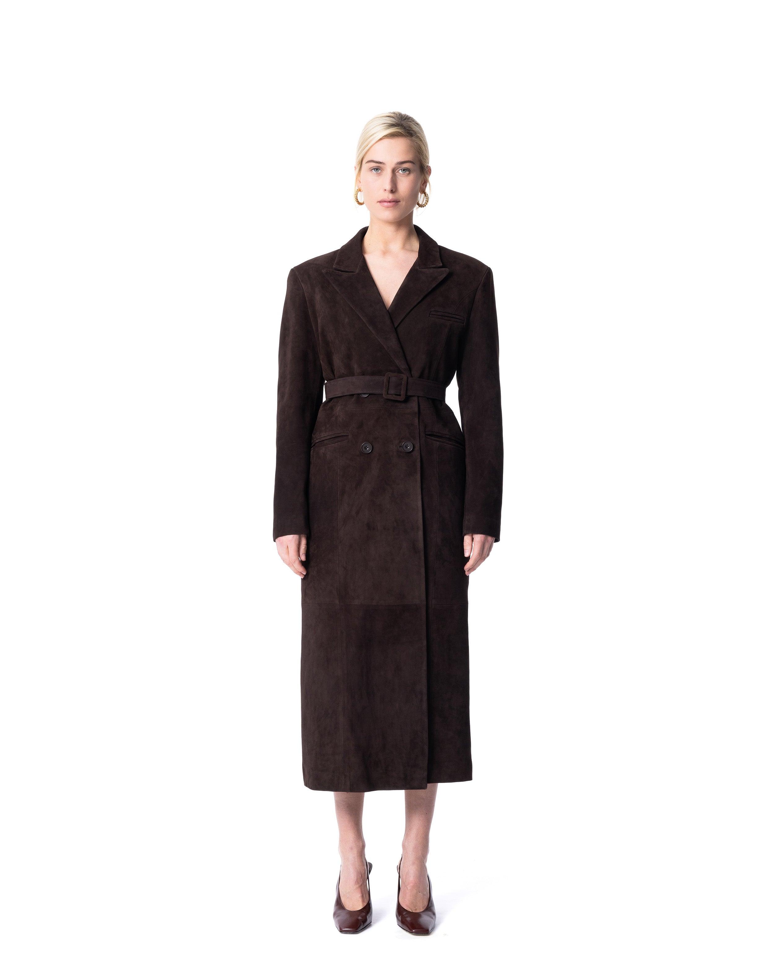 Belted Suede Trench in Mocha - ASADLIE