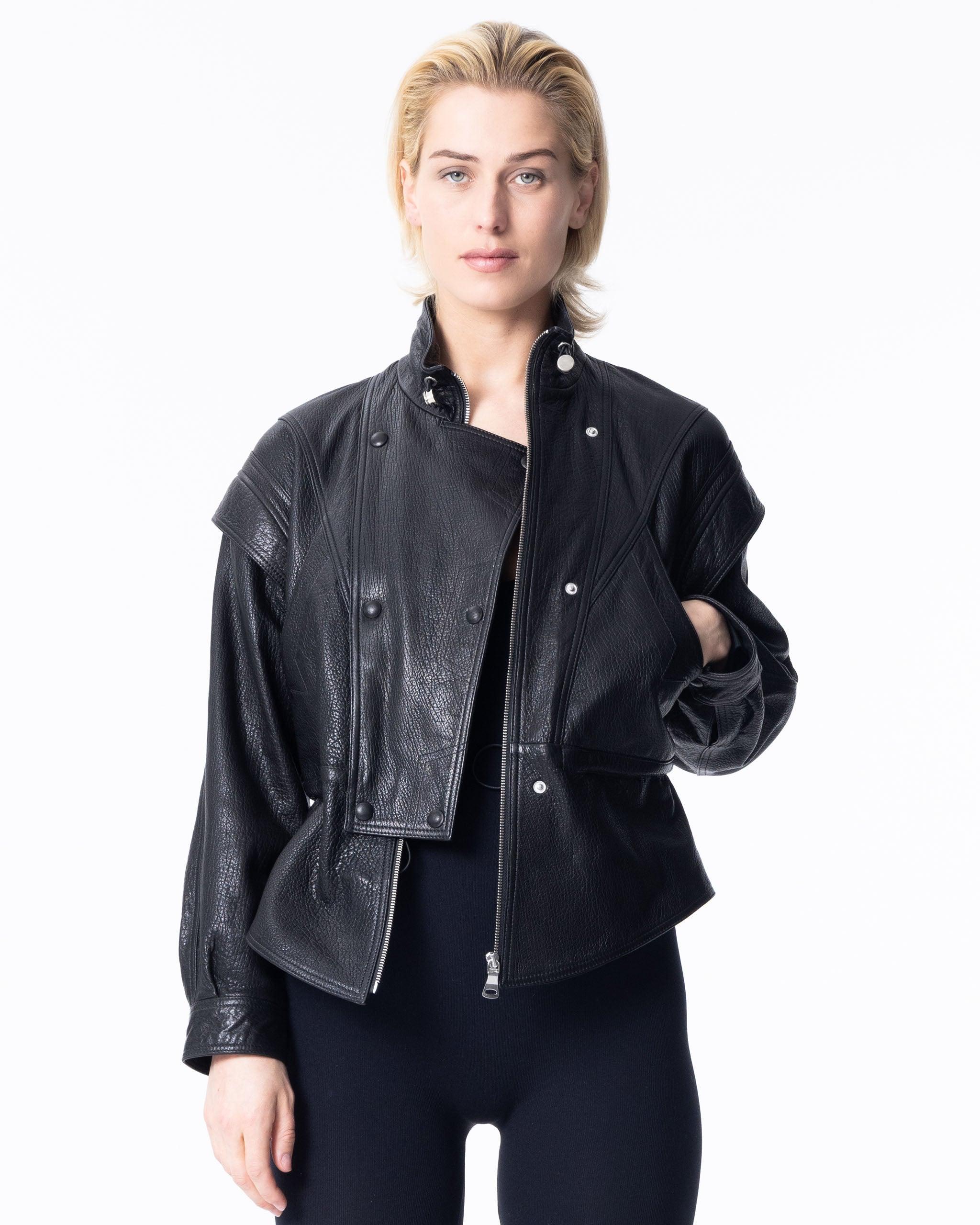 Cropped Black Leather Jacket - ASADLIE