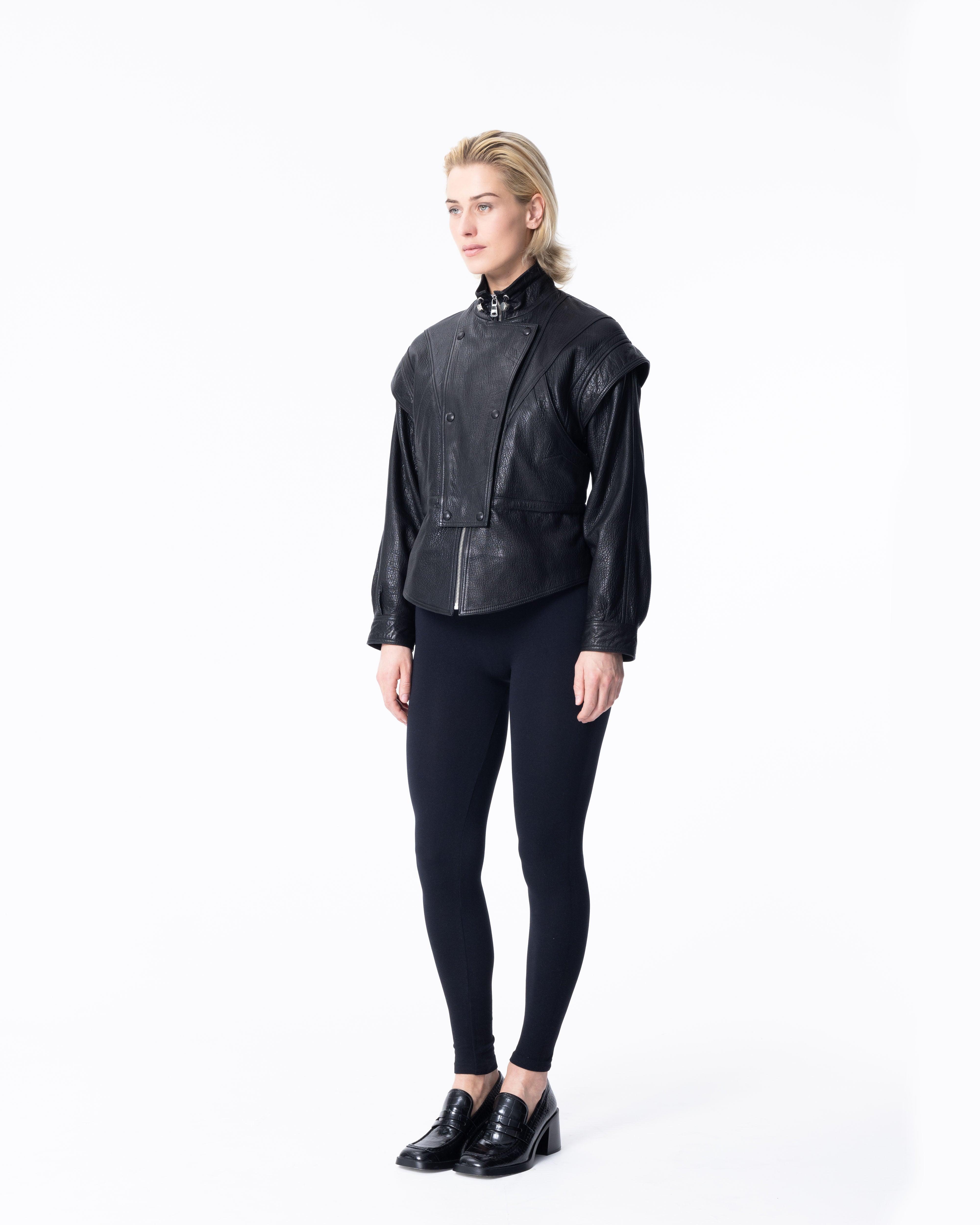 Cropped Black Leather Jacket - ASADLIE