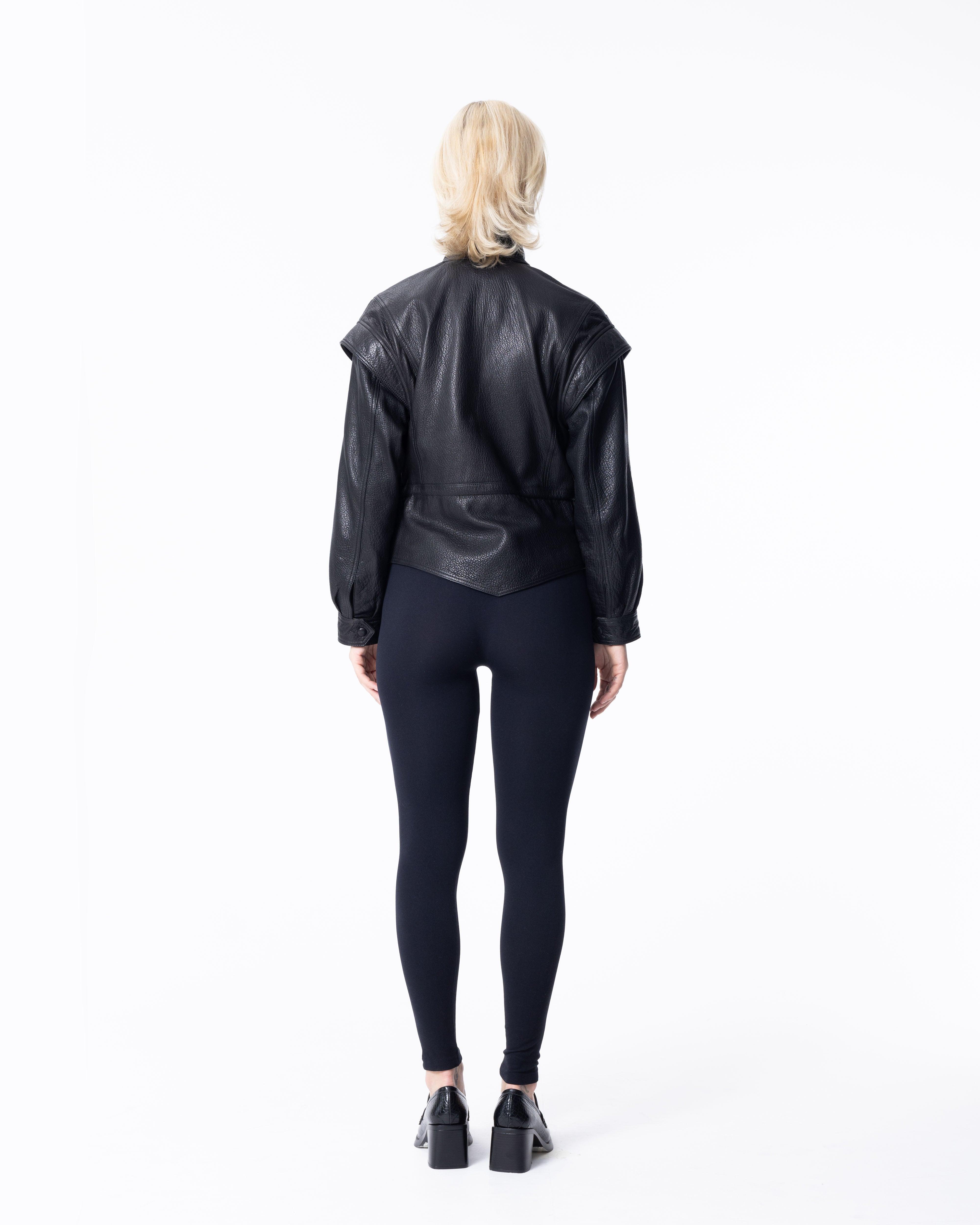 Cropped Black Leather Jacket - ASADLIE