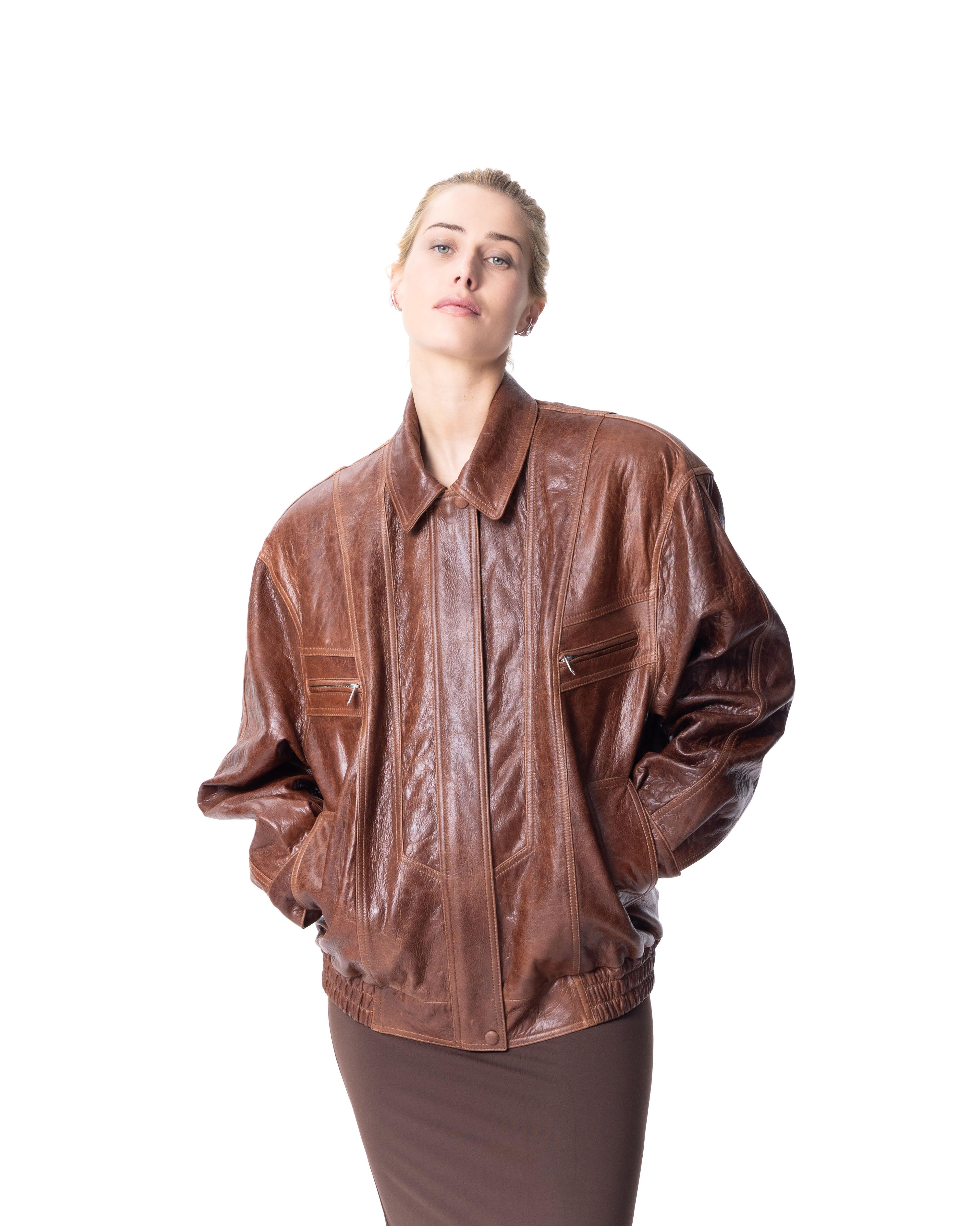 Oversized Bomber Leather Jacket - ASADLIE