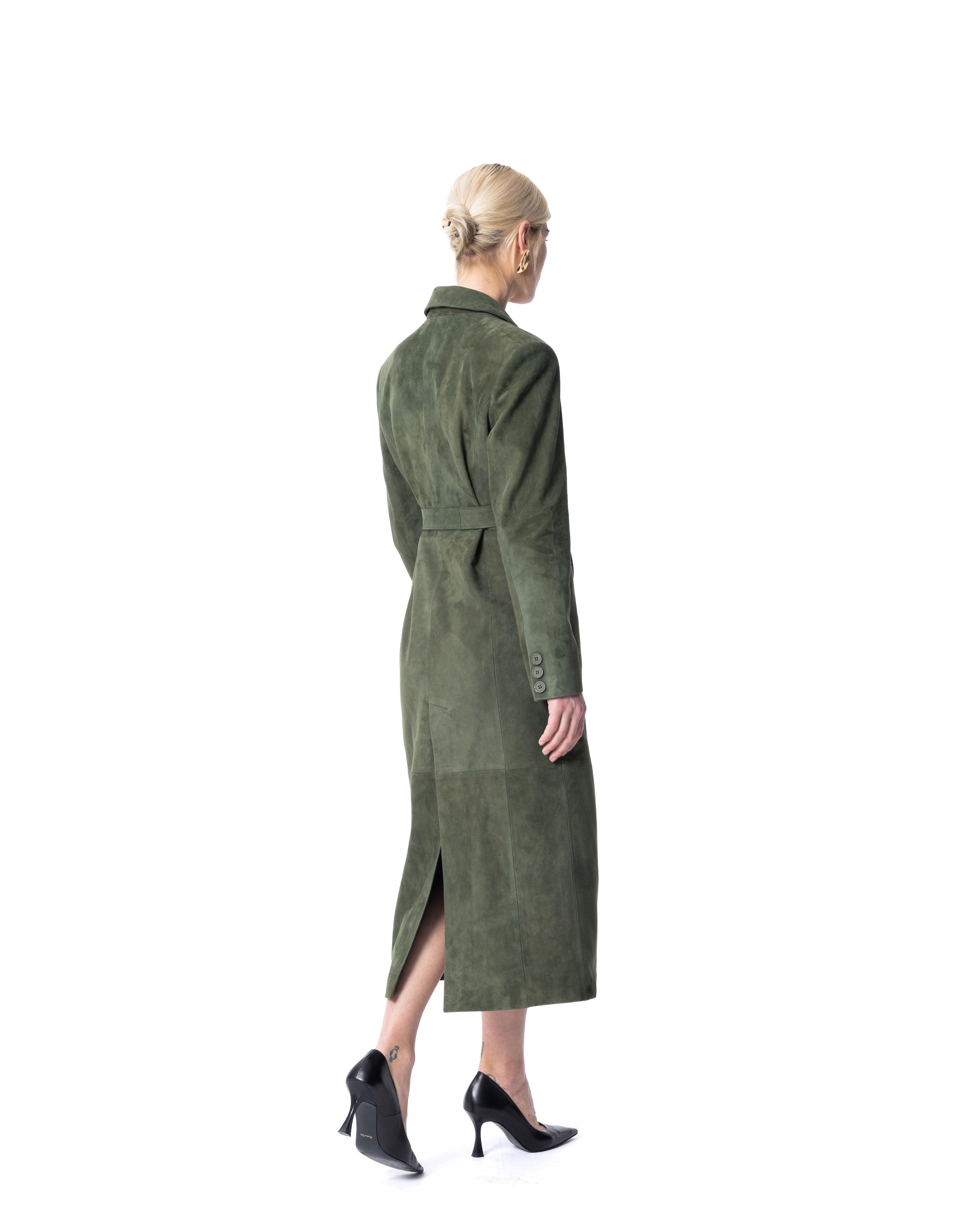 Belted Suede Trench in Moss Green - ASADLIE