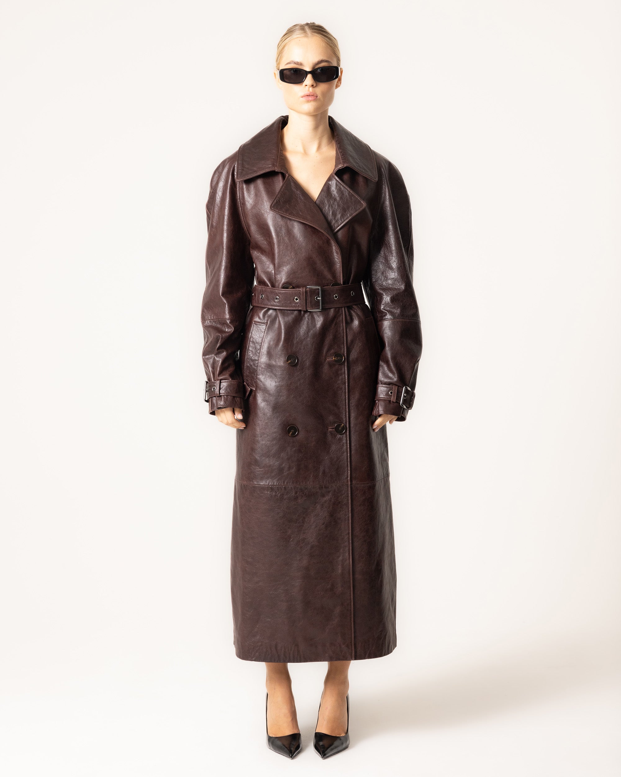 Burgundy Belted Trench Coat