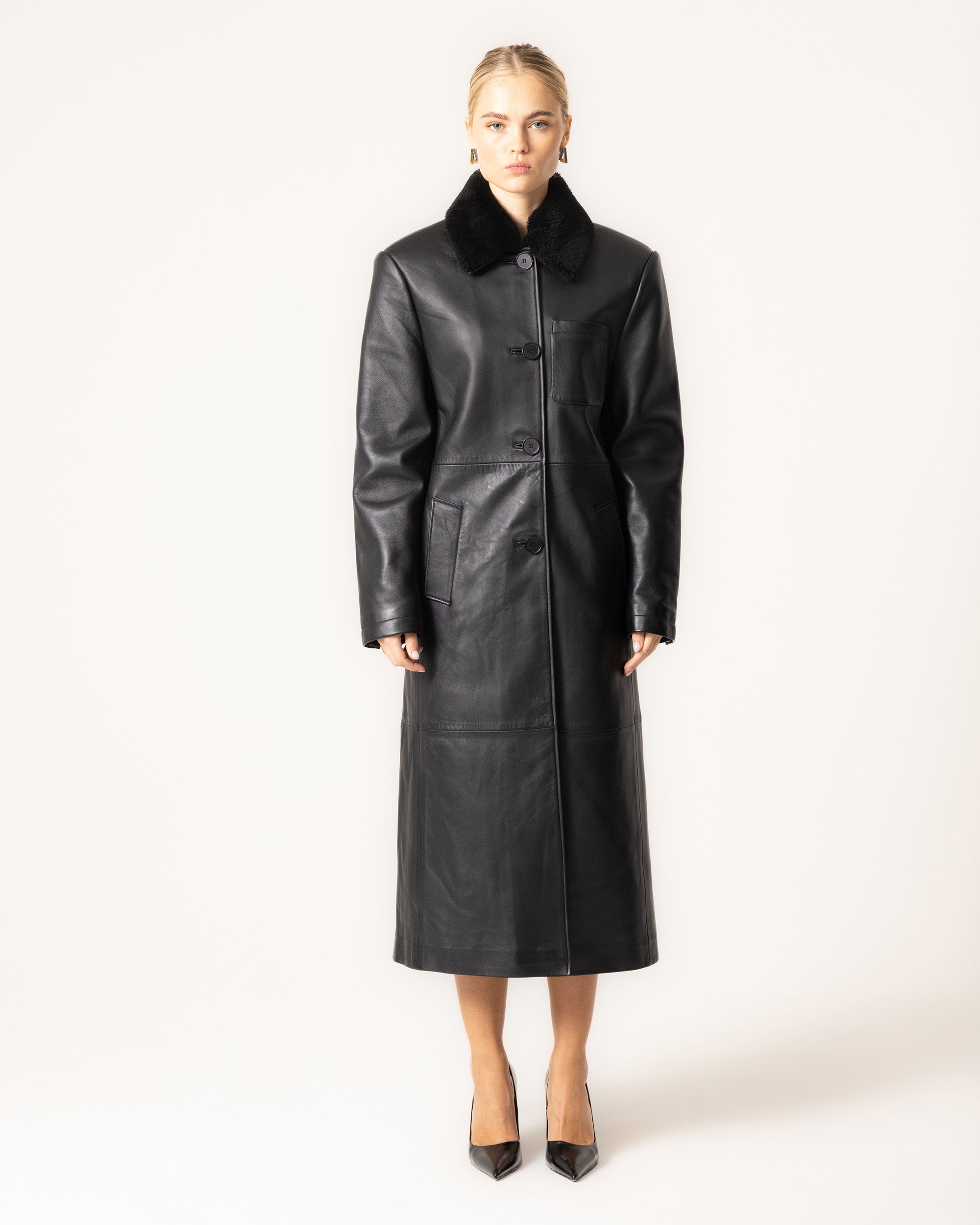 Detachable Collar Leather Coat