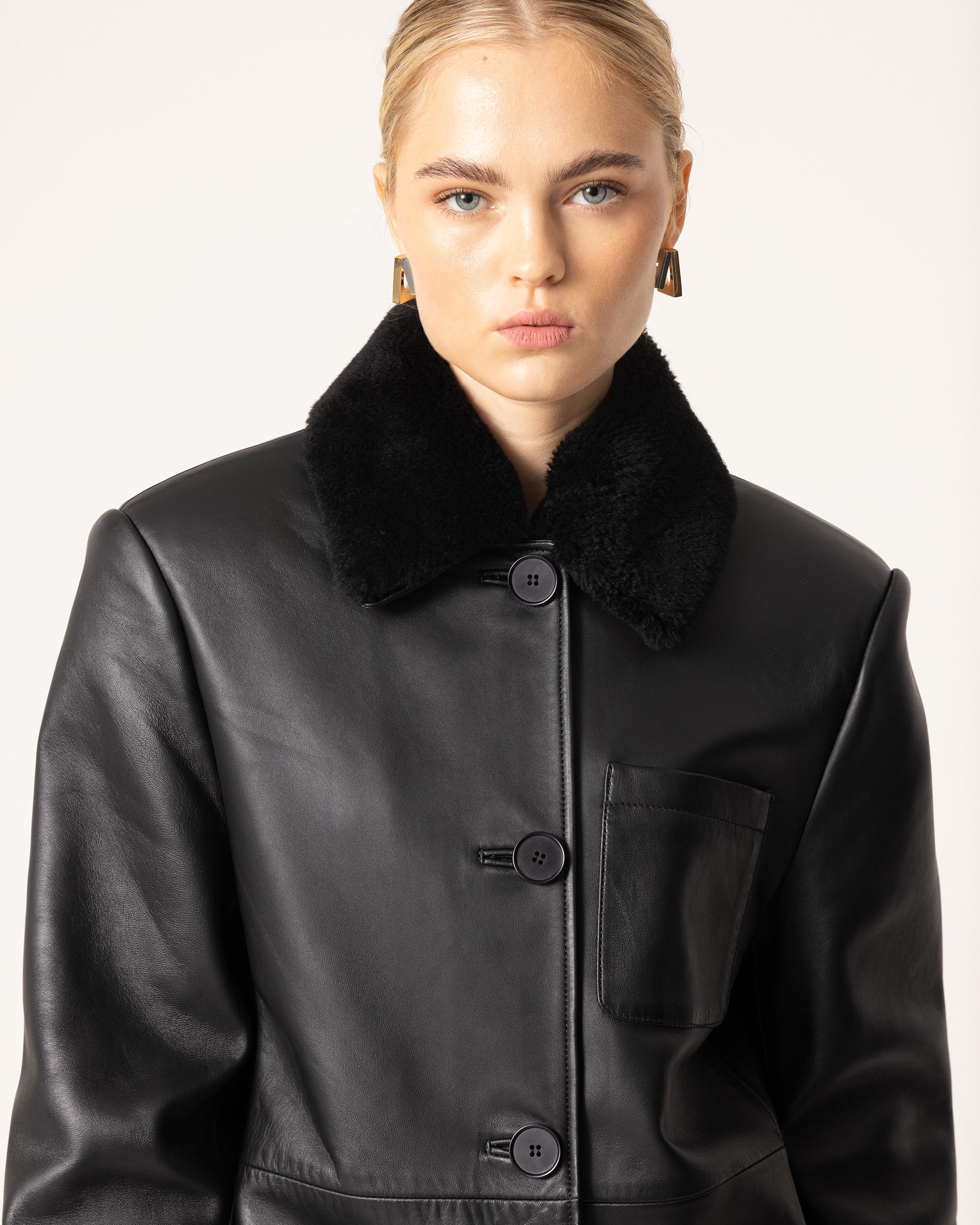 Detachable Collar Leather Coat