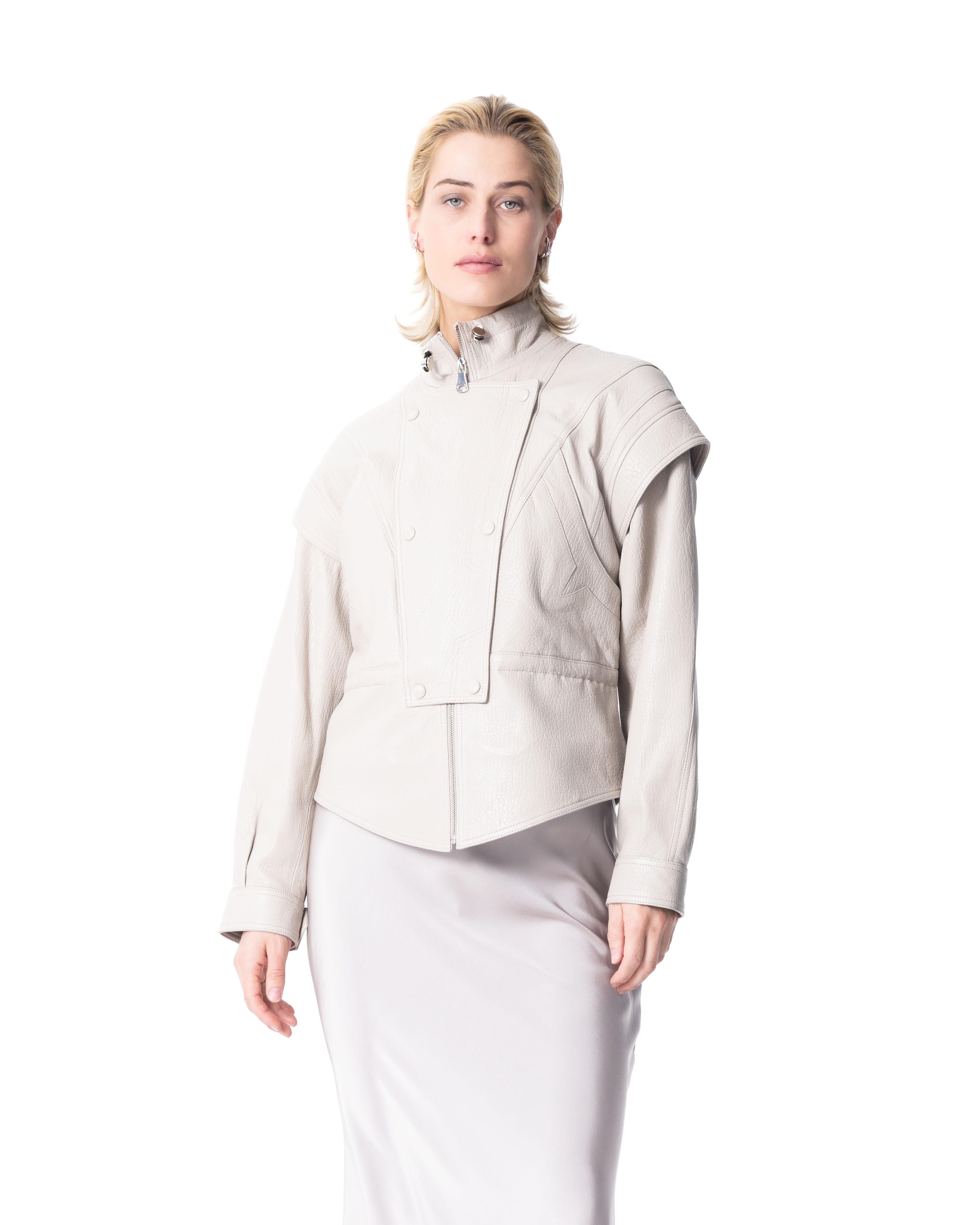 Cropped Beige Leather Jacket - ASADLIE