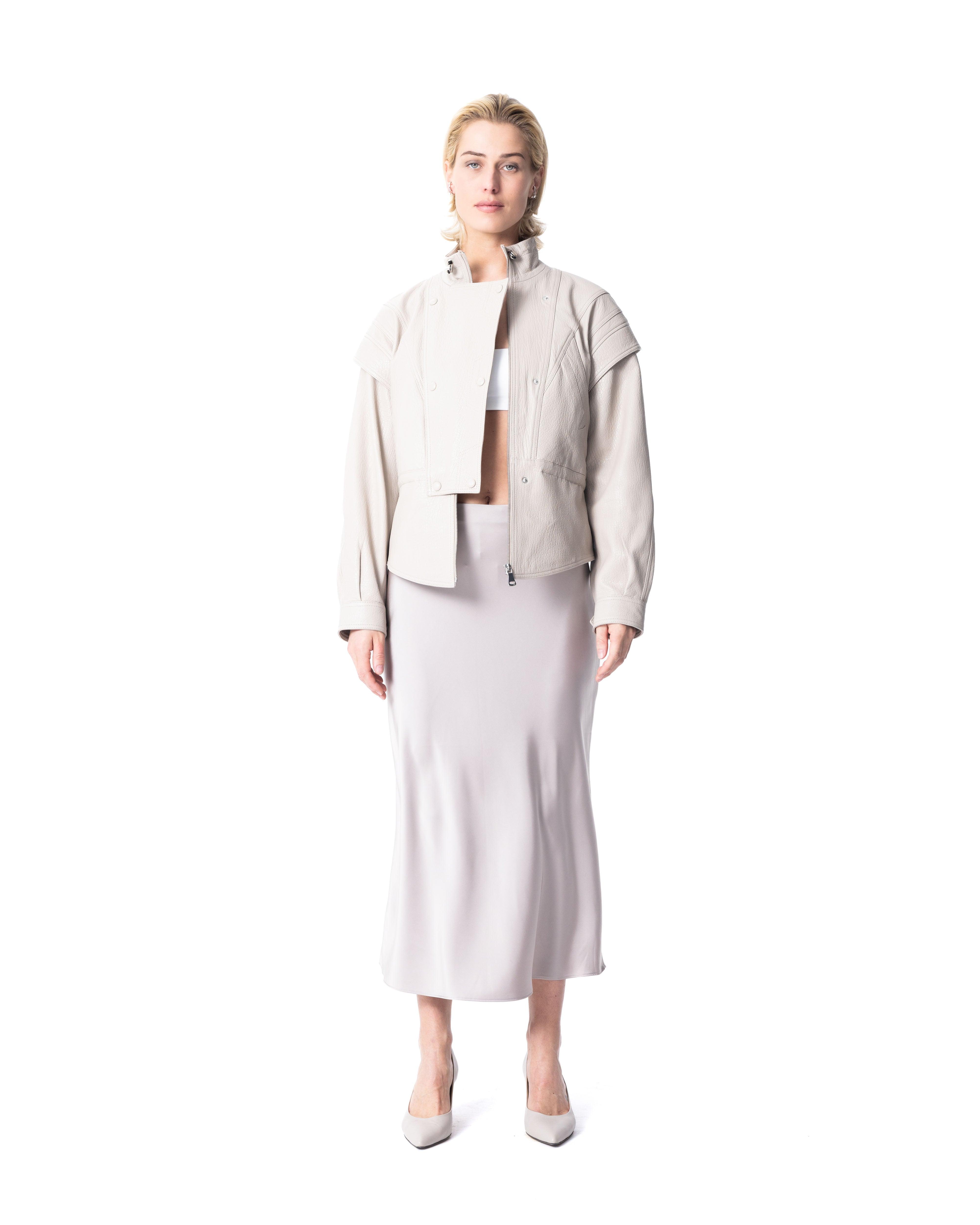 Cropped Beige Leather Jacket - ASADLIE