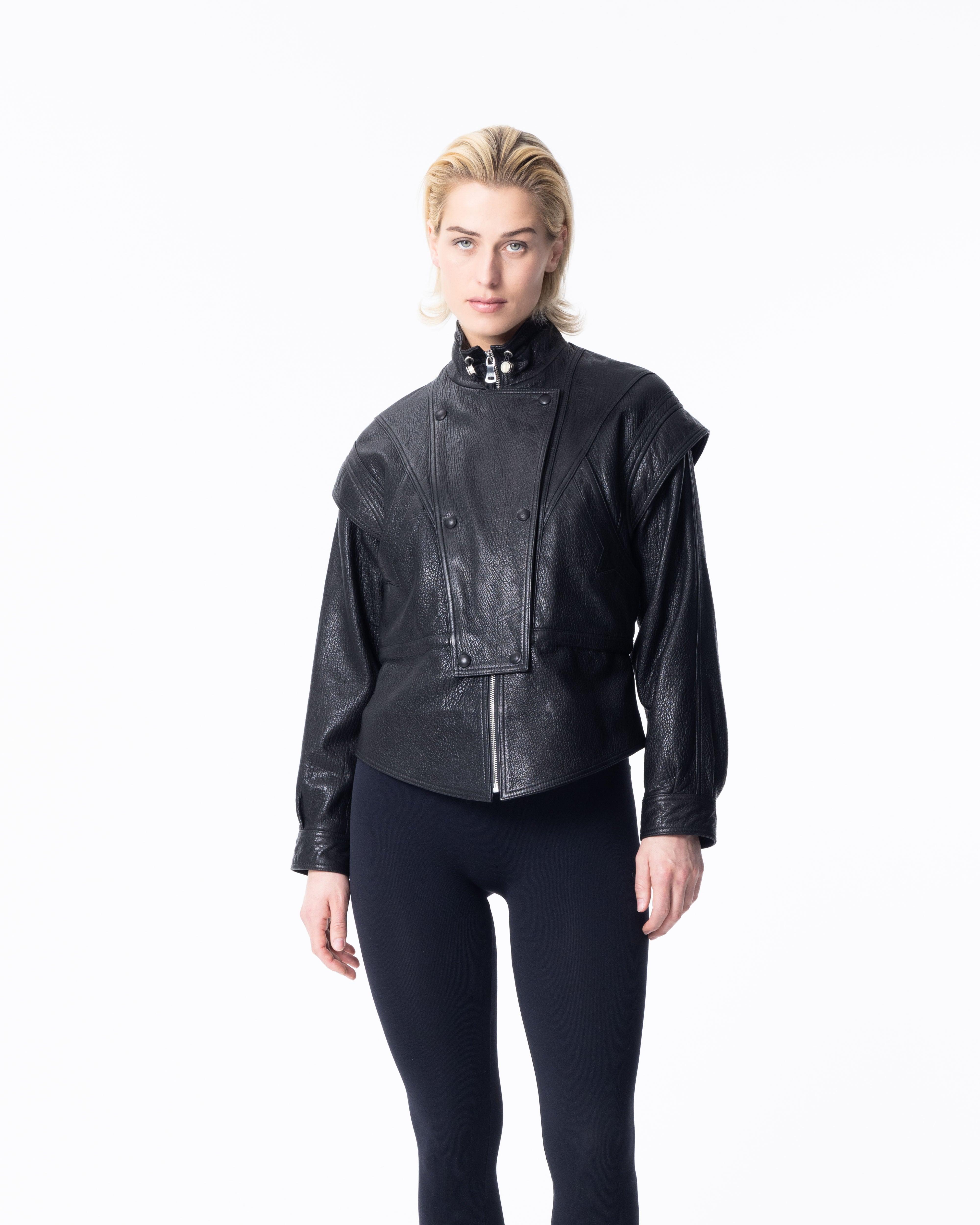 Cropped Black Leather Jacket - ASADLIE