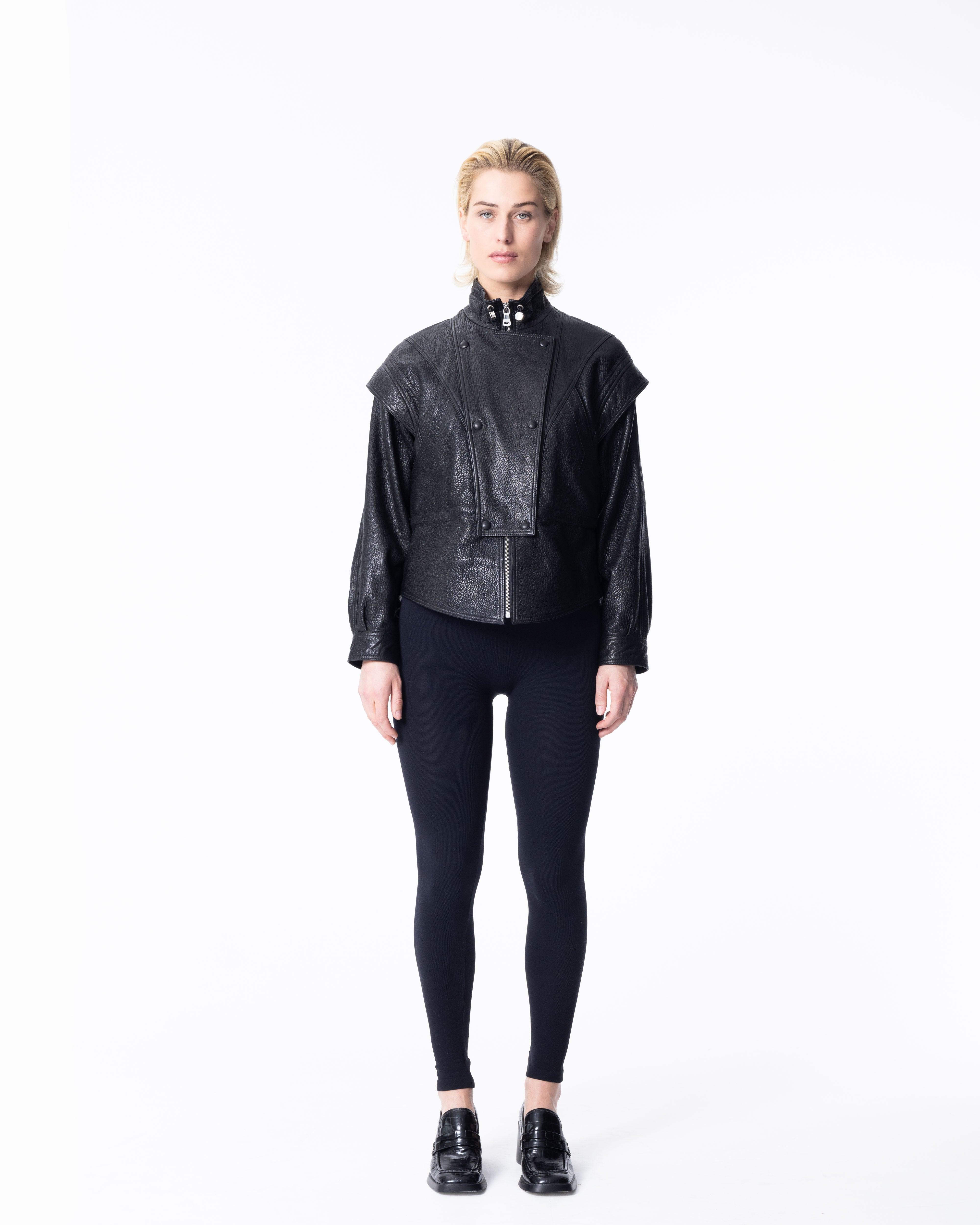 Cropped Black Leather Jacket - ASADLIE