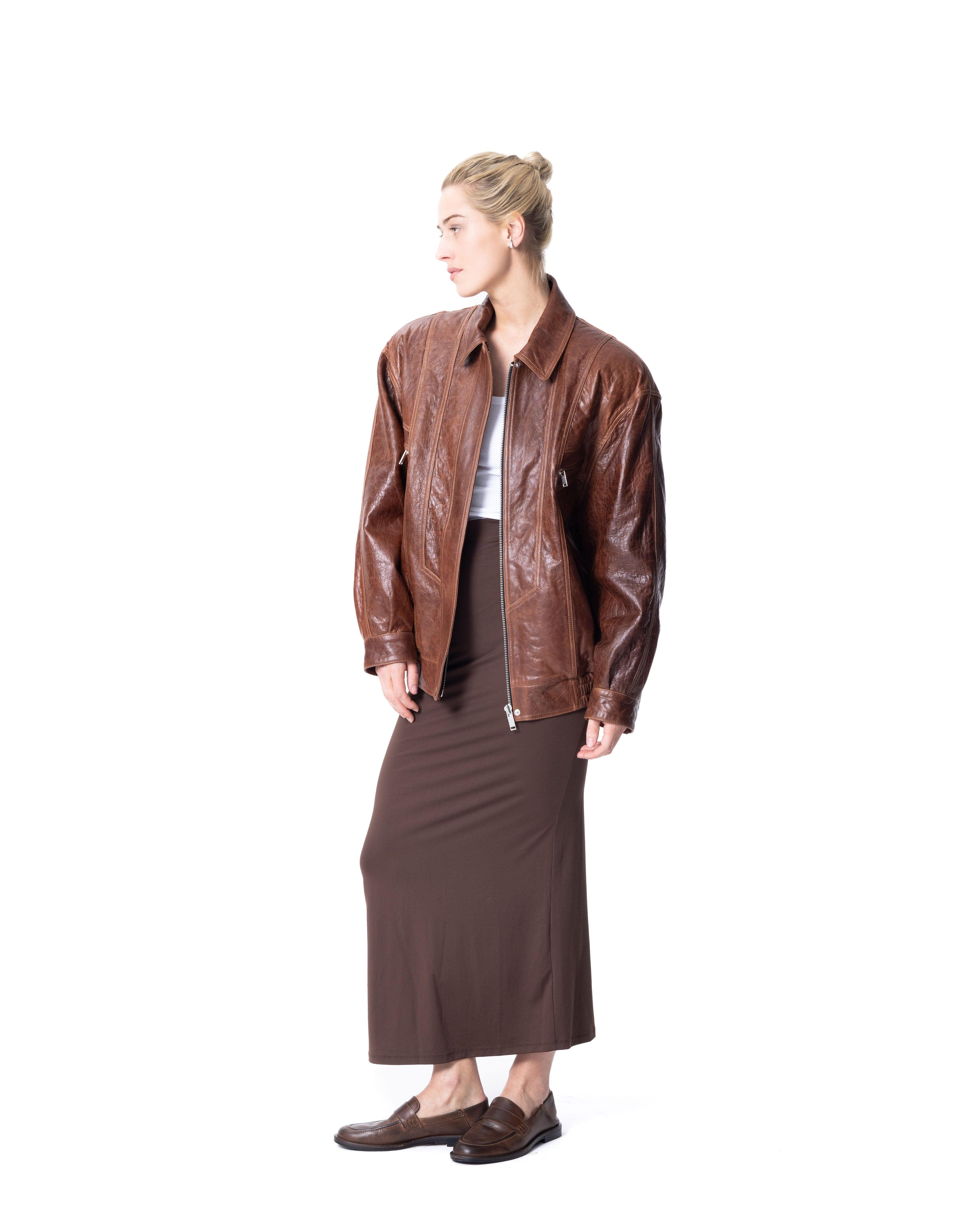 Oversized Bomber Leather Jacket - ASADLIE