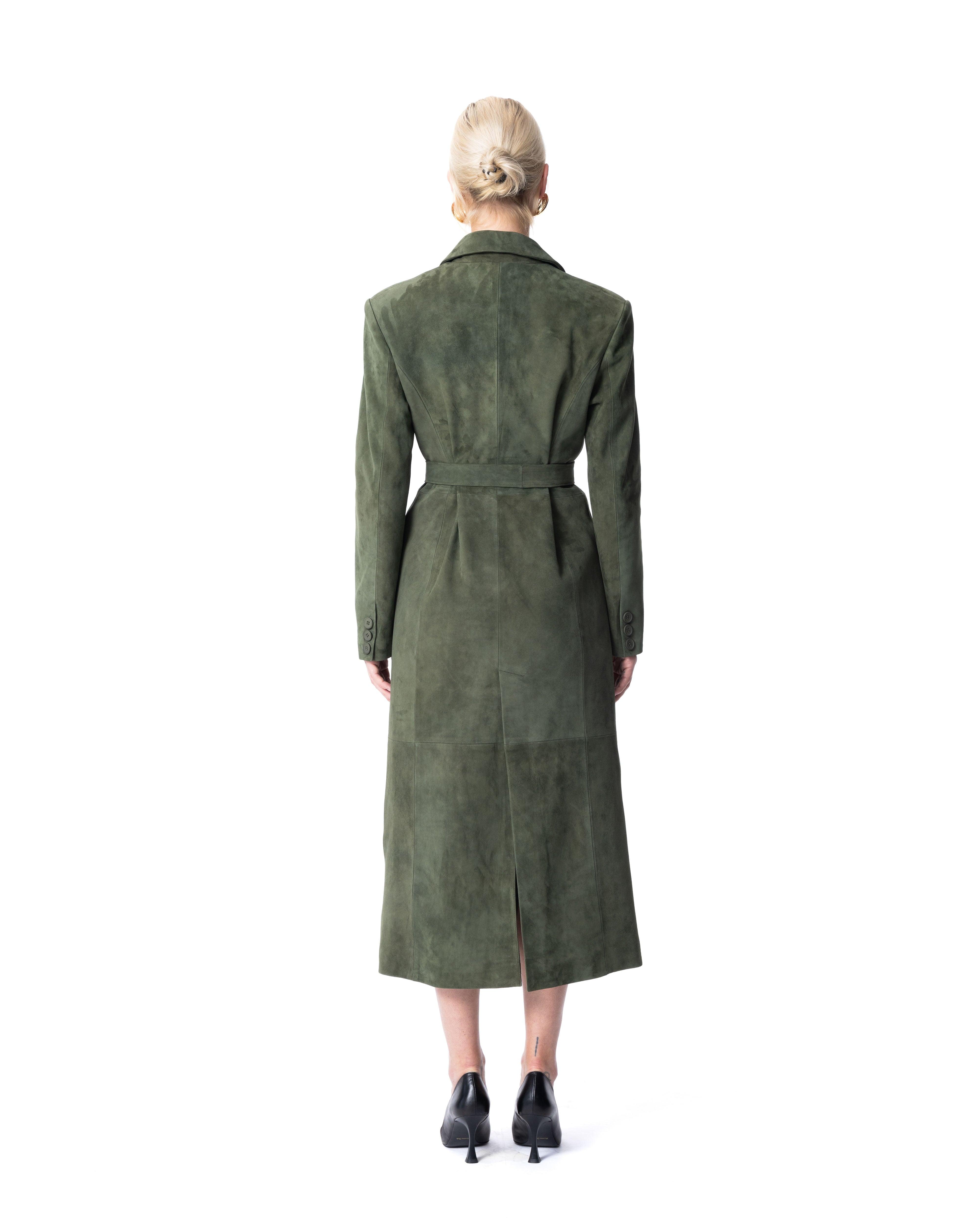 Belted Suede Trench in Moss Green - ASADLIE