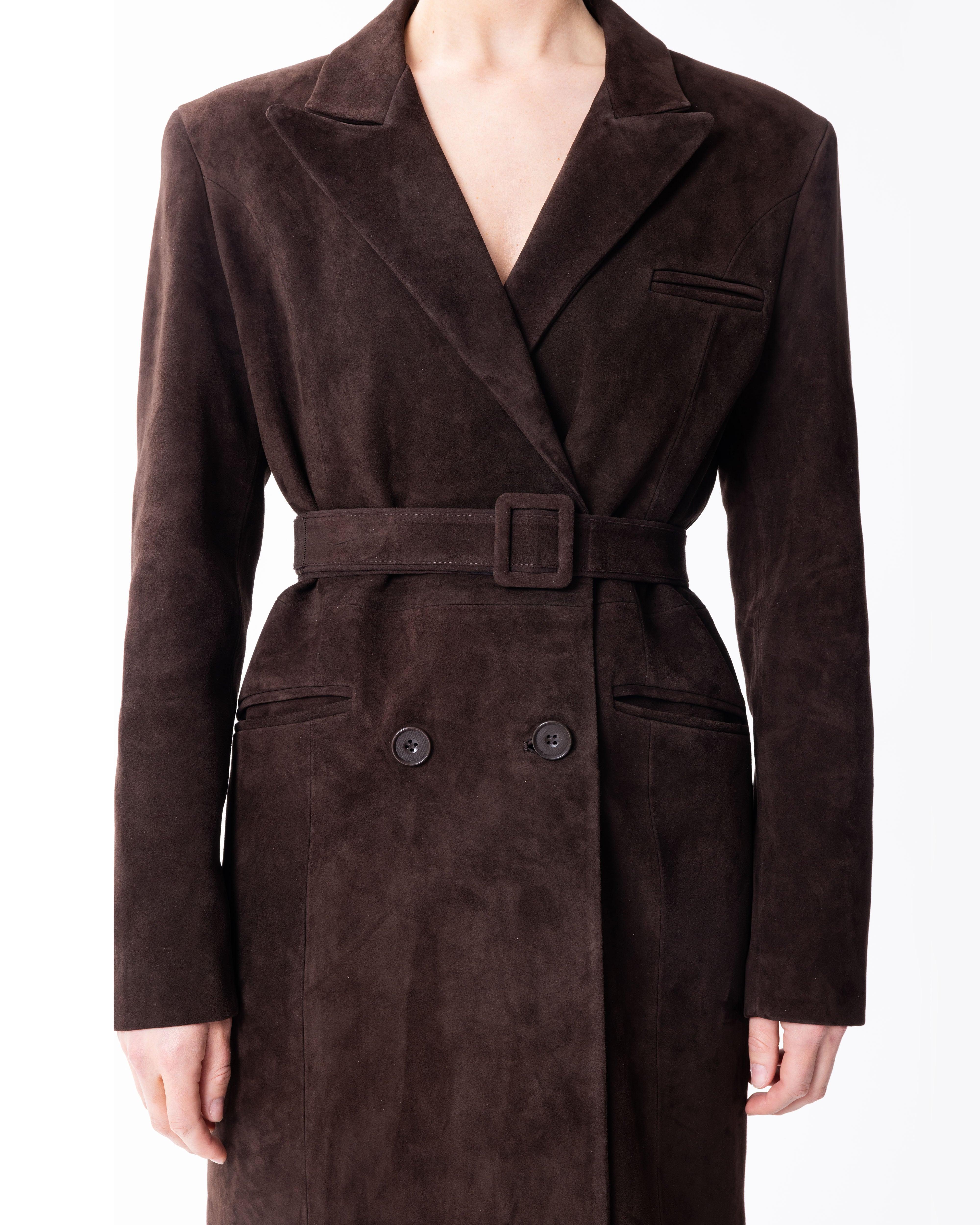 Belted Suede Trench in Mocha - ASADLIE