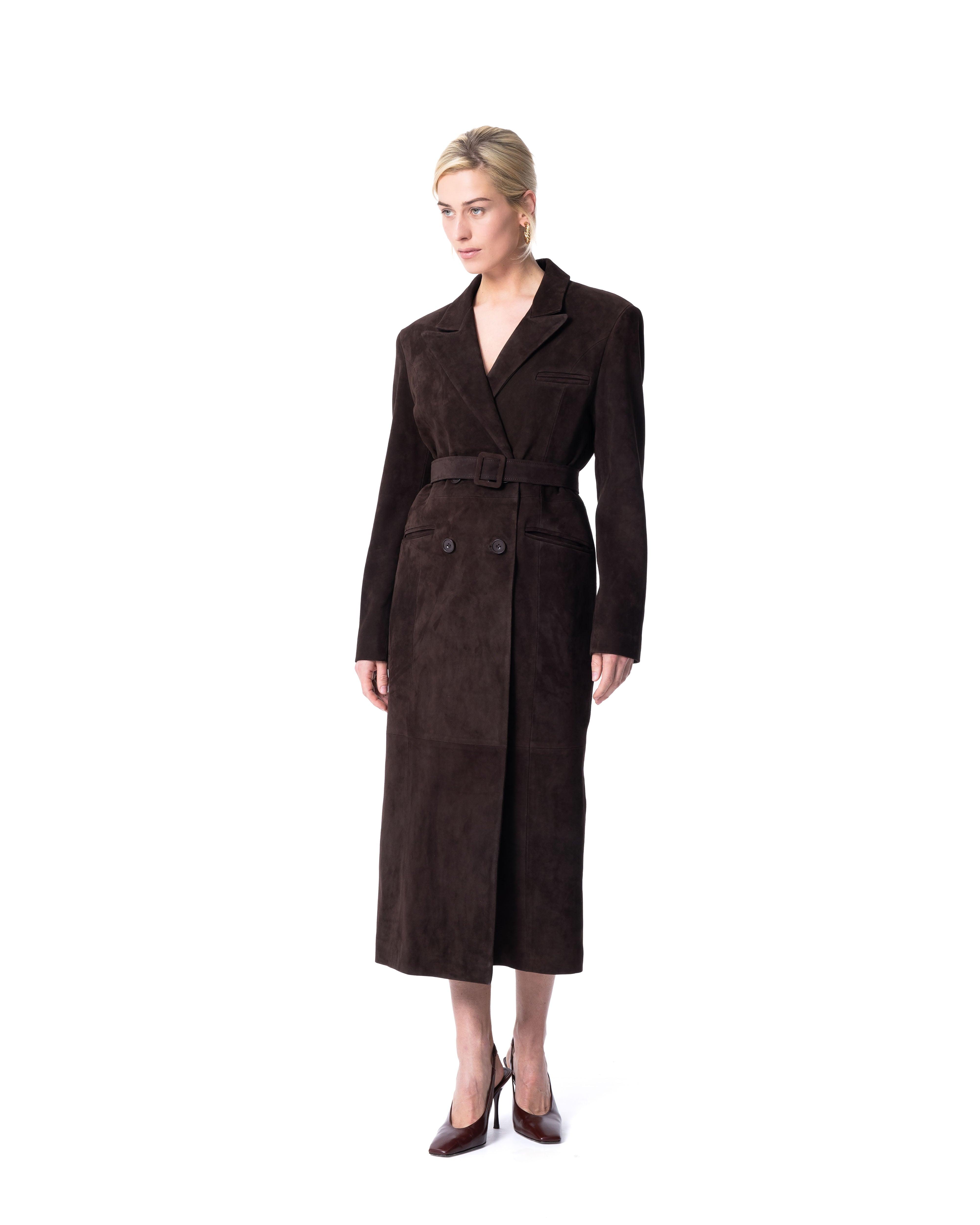 Belted Suede Trench in Mocha - ASADLIE