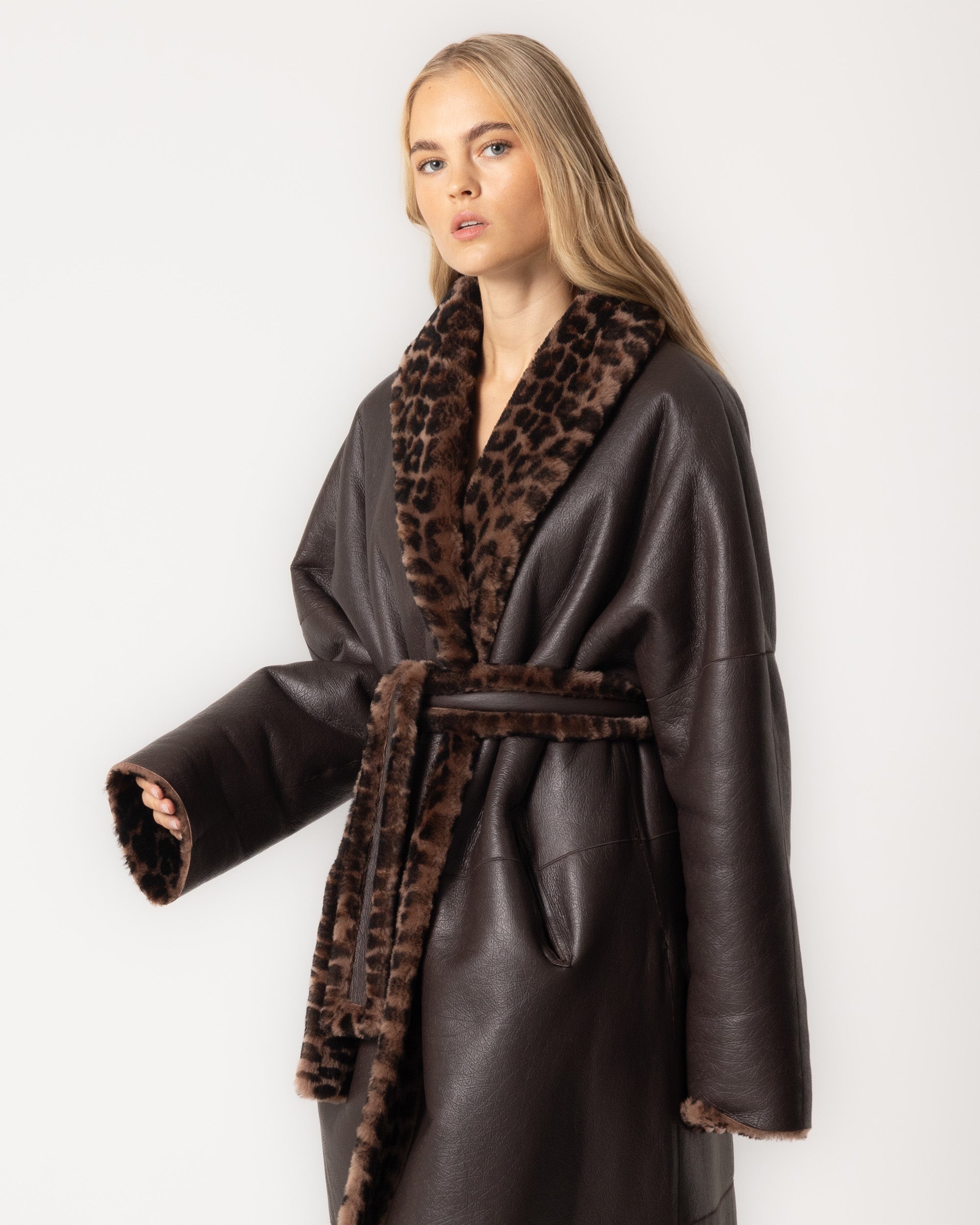 Omkeerbare Shearling Jas met Luipaardprint